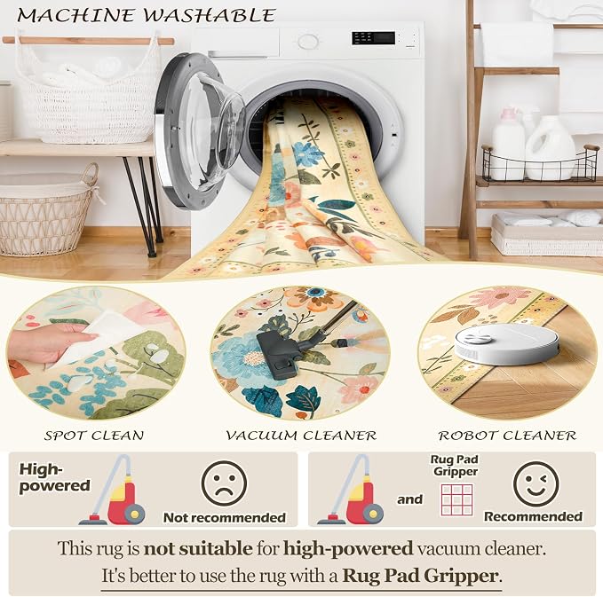 RELEANY Floral 2x10 Area Rugs Washable Print Boho Cute Carpet Non Slip Flower - Image 5