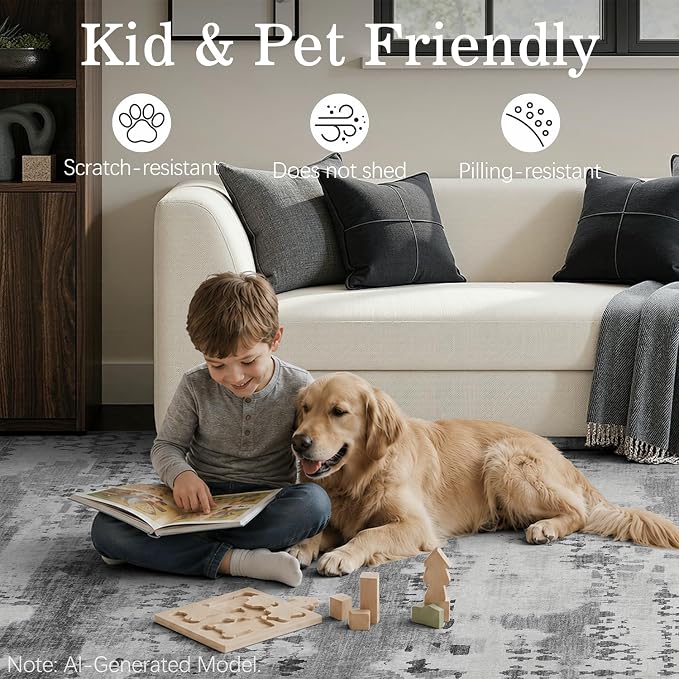 DCX Abstract Area Rug 9x12, Washable Gray Modern Rug - Image 3