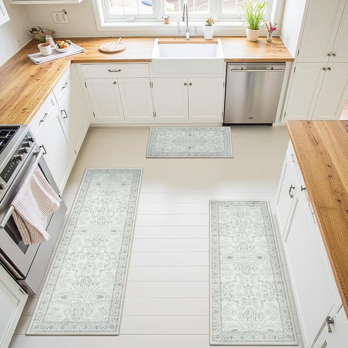 GRANNY SAYS Boho Kitchen Rug Sets of 3, Non Slip Washable Faux Wool Kitchen Mats - Image 6