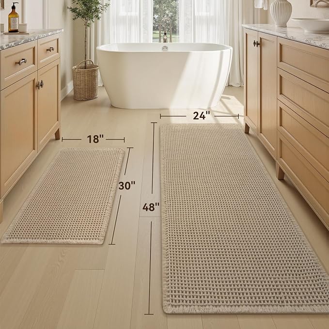 Upgraded Waffle Bath Mat Set of 2, Super Absorbent Non Slip Bath Mats - Image 2