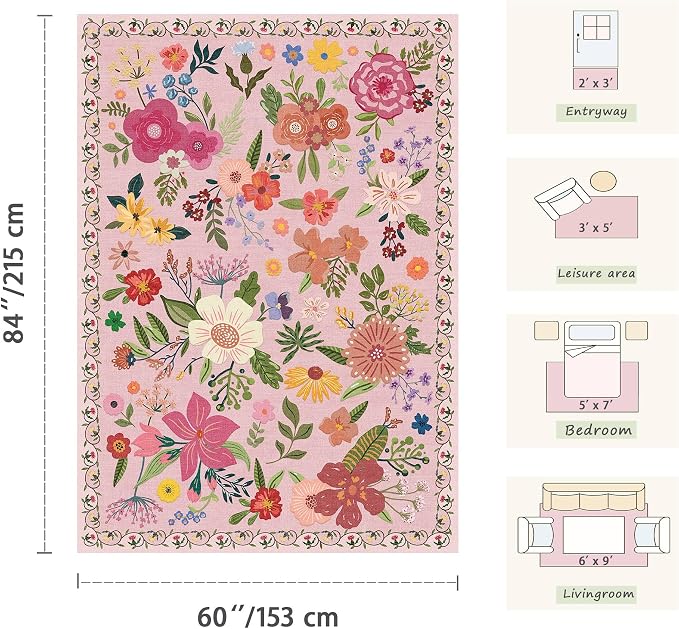 Latte&Fog Pink 4x6 Washable Rug - Image 2