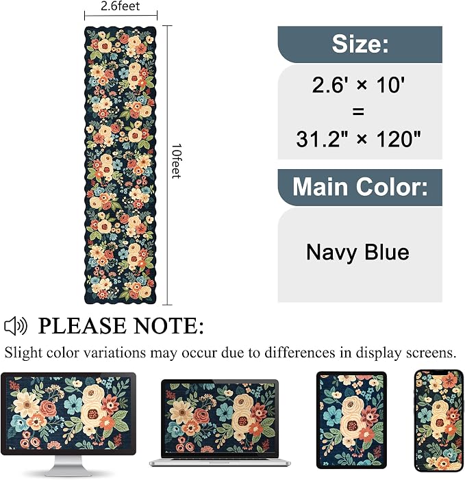 DUKINO 2.6x10 Runner Rug for Hallway, Lightweight Washable Floral Kitchen Rug - Image 2