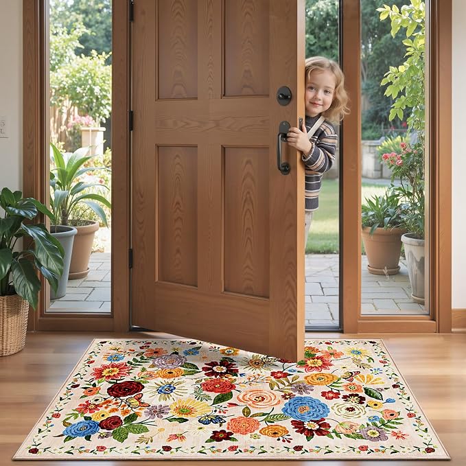 2x4 Entryway Runner Rugs Blush Beige, Non Slip Washable Rugs - Image 2