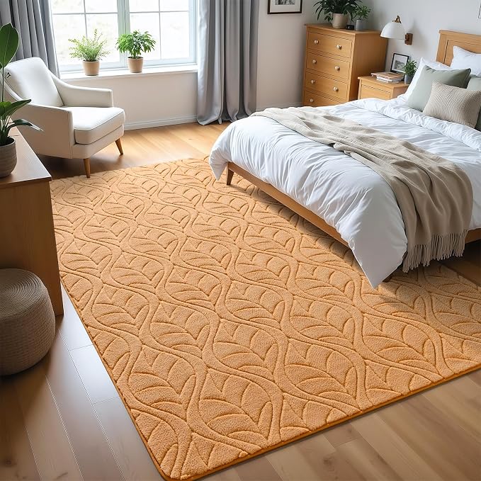 Macgace 6x9 Apricot Area Rug, Soft Shag Carpet, Washable Living Room Rugs - Image 2