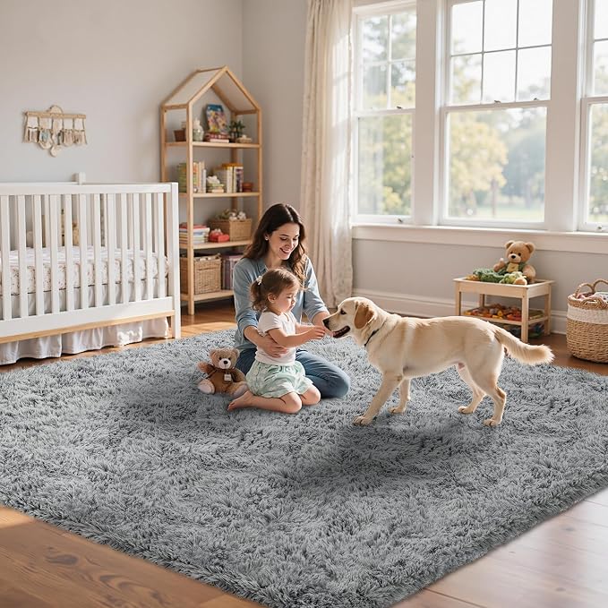4x6 Area Rug for Living Room:Ultra Soft Fluffy Shag Light Grey Rugs, Large - Image 9