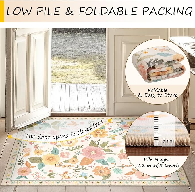 RELEANY Floral 8ft Area Rugs Washable Print Boho Cute Carpet Non Slip Flower - Image 5