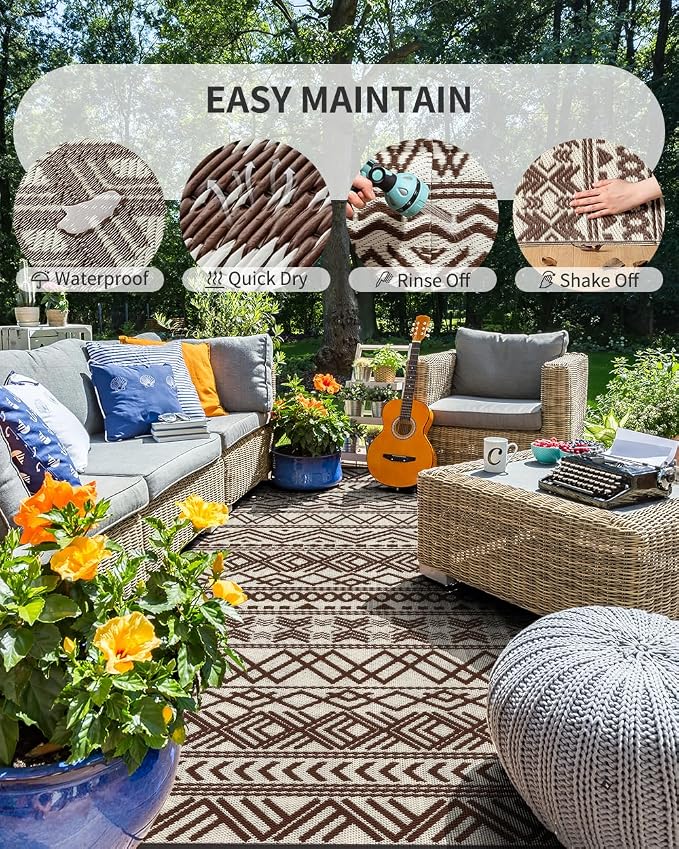 MontVoo-Outdoor Rug Carpet Waterproof 6x9 ft Reversible Patio Rug RV Camping - Image 2