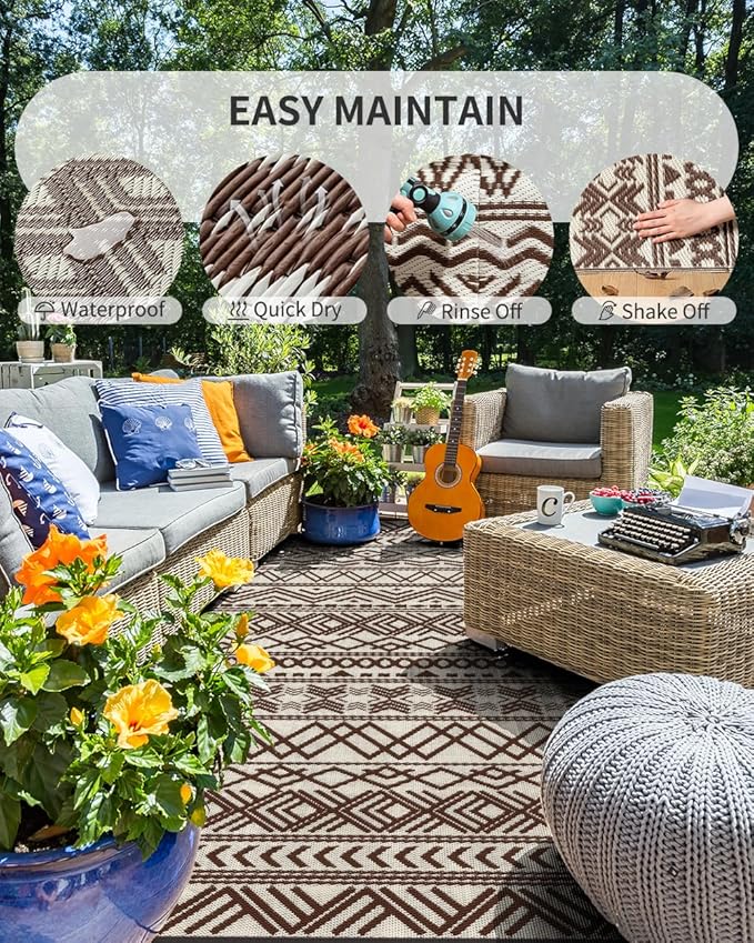 MontVoo Outdoor Rug Carpet Waterproof 5x8 Outdoor Patio Rug Mat Reverisble - Image 2