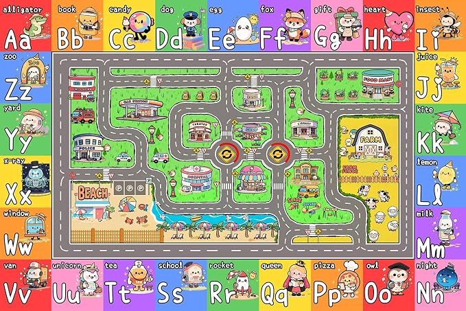 Kids Road Rug for Playroom, 4x6 Kids Car Rug Play Mat - Image 8