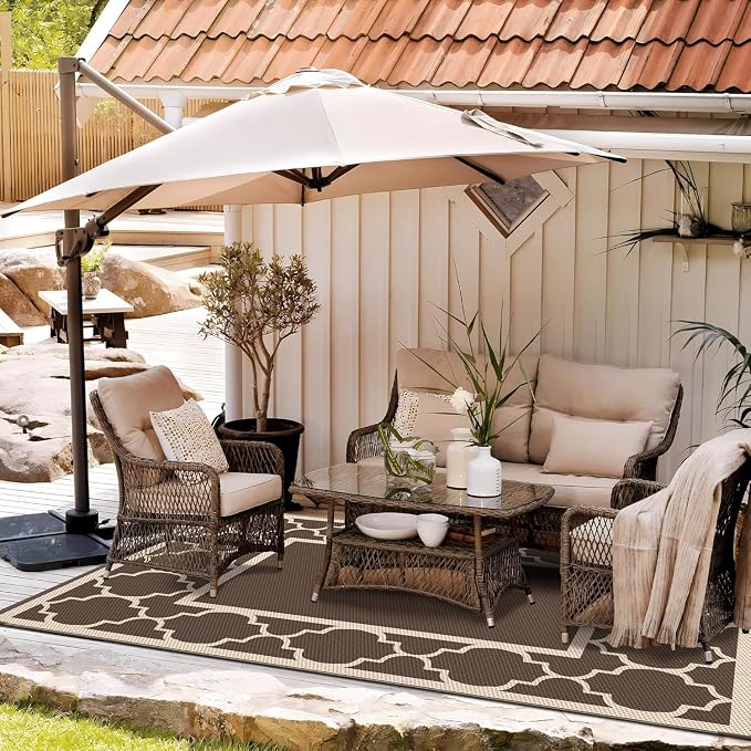 GENIMO Outdoor Rug 8' x 10' Patio Waterproof, Foldable Reversible Plastic Straw - Image 3