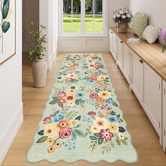 DUKINO 3x8 Washable Runner Rug, Soft Indoor Floral Non Slip Long Runner Rug by DUKINO