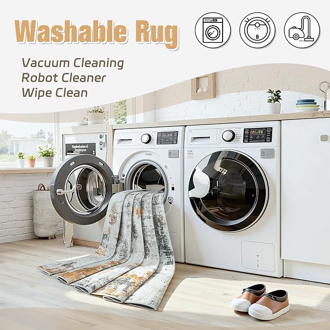 Area Rug 6x9 Living Room Rug Washable: No-Slip Abstract Soft Thin Large Grey - Image 3