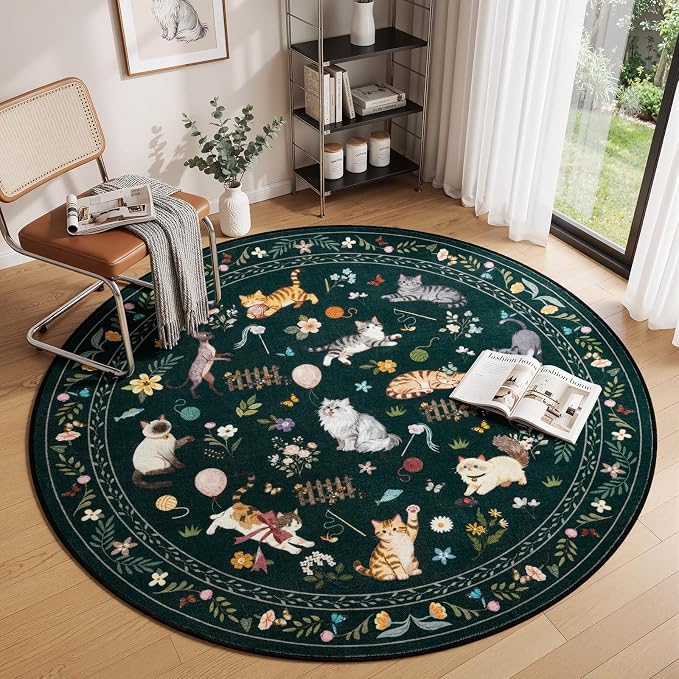 Unirea 4x4 Black Cat Round Area Rugs, Washable Soft Non Slip Circle Rug - Image 9