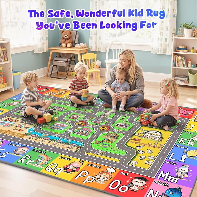 Kids Road Rug for Playroom, 4x6 Kids Car Rug Play Mat - Image 7