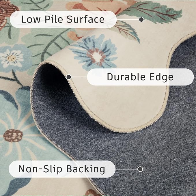 DCX Beige Floral Rug 2x6, Washable Beige Rug - Image 6