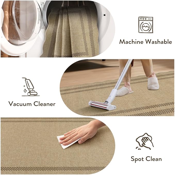 LIVEBOX Scalloped Easy Jute 3x5 Outdoor Rug, Washable Non-Slip Geometric Tan - Image 6