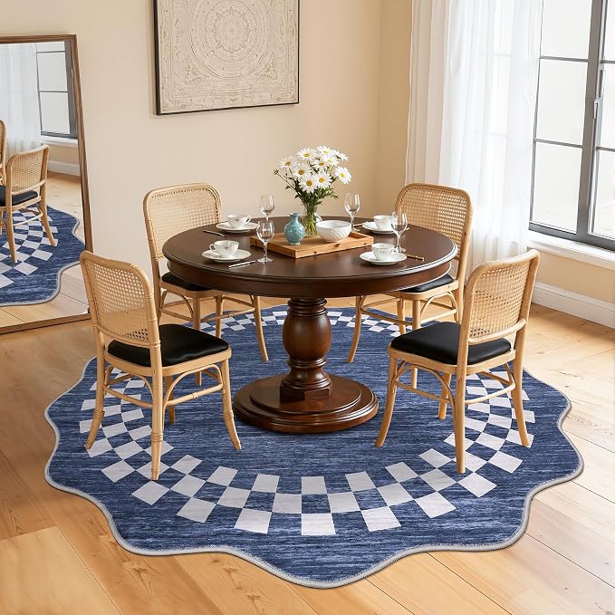 6ft Washable Round Rug for Entryway Modern Checkered Bedroom Circle Rug Non - Image 3