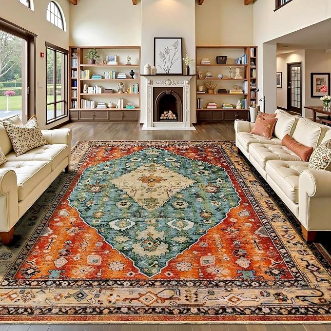 SERISSA Washable Rugs 9x12 Area Rugs, Large Non-Slip Boho Living Room Rug by SERISSAHomeDecorCollection
