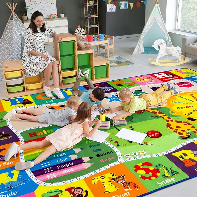 7x10 Playroom Rugs for Kids Washable, Educational and Fun Playmat - Image 5