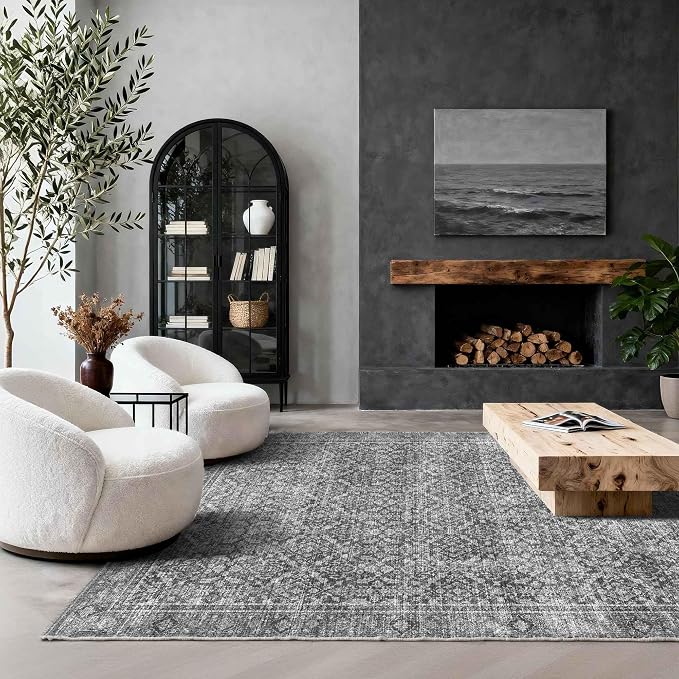 Latte&Fog 5x7 Area Rugs for Living Room Bedroom, Vintage Grey Washable Rug - Image 3