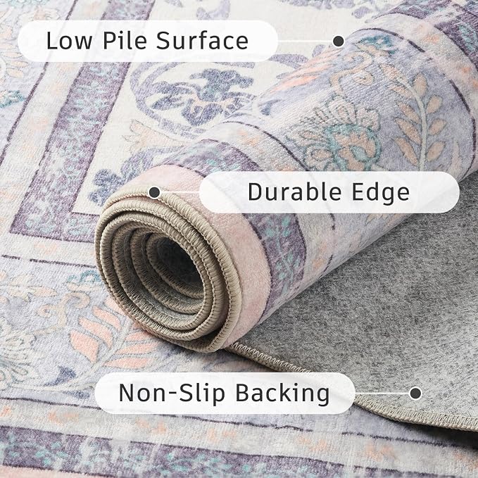 DCX Purple Floral 2x6 Runner Rug, Washable Rug - Image 6