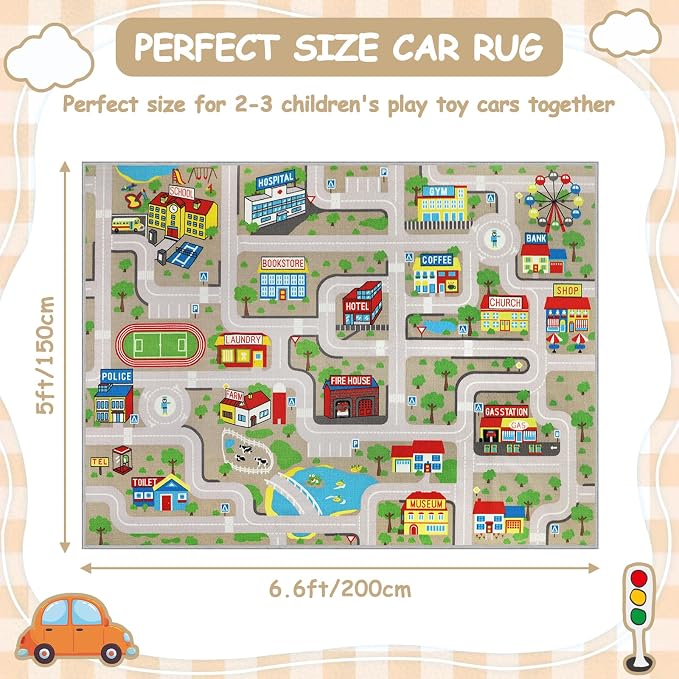 Capslpad Tan Car Road Kid Rug Carpet Playmat - Image 2