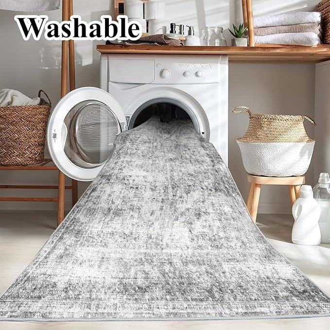 CHAMPLANT Area Rug 6x9 Washable Rug Gray Vintage Traditional Floor Cover Thin - Image 3