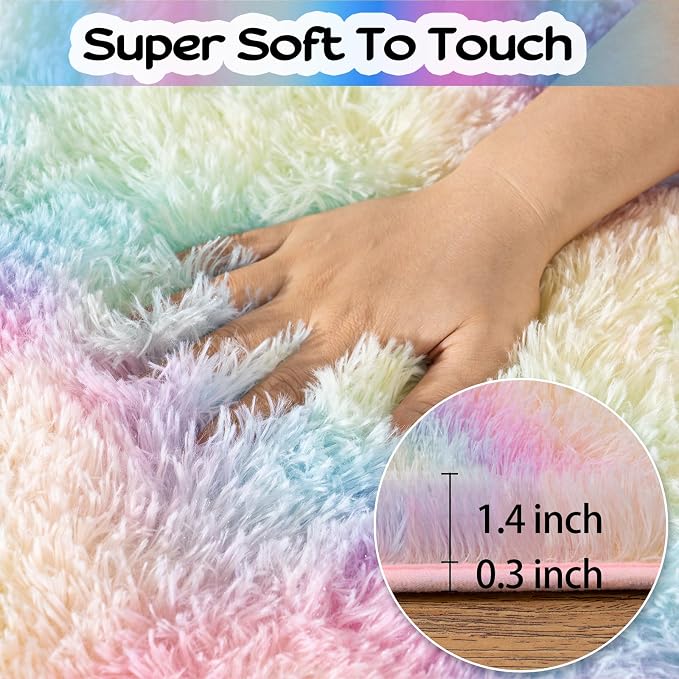 qulint 4x6 Area Rug for Bedroom, Fluffy Soft Colorful Girl Rug for Kids Room - Image 3