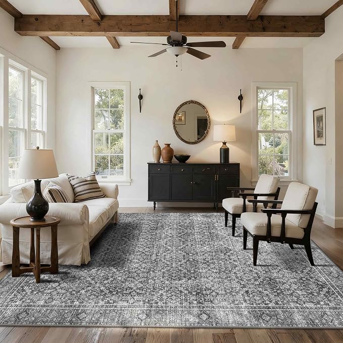 Latte&Fog 8x10 Area Rugs for Living Room, Large Vintage Grey Washable Rug - Image 6