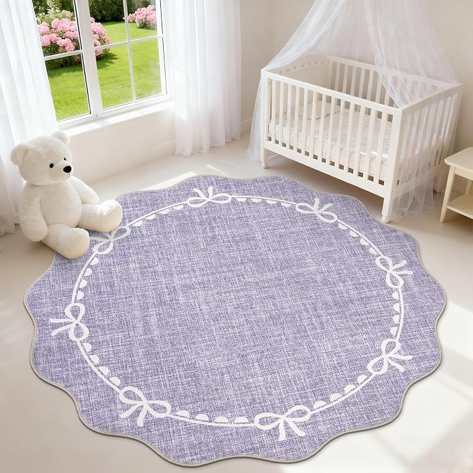 GarveeHome Scalloped Bow Rug for Living Room, 4ft Round Rugs Washable Solid - Image 3