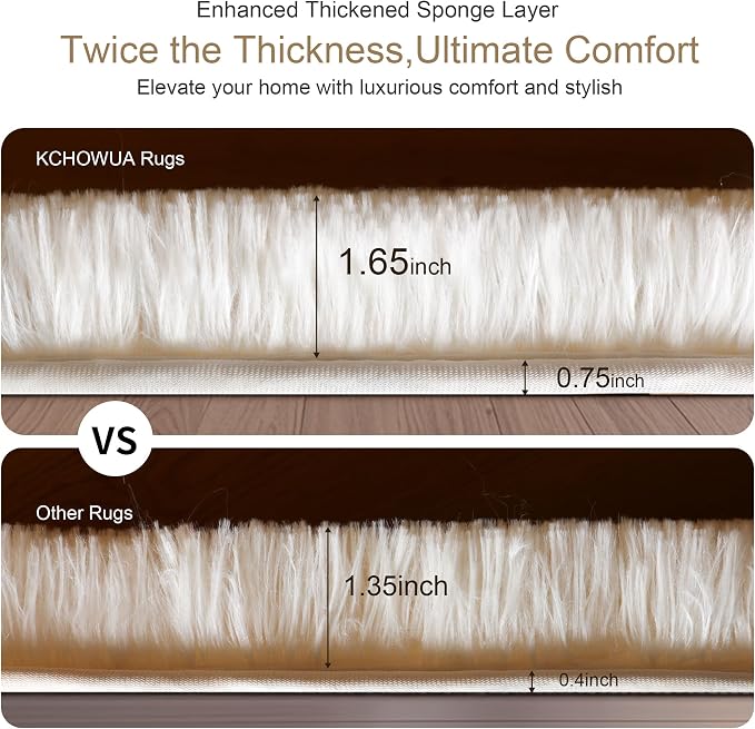KICHOWUA Thick Area Rug 6x9 Cream White Fluffy Shag - Image 3