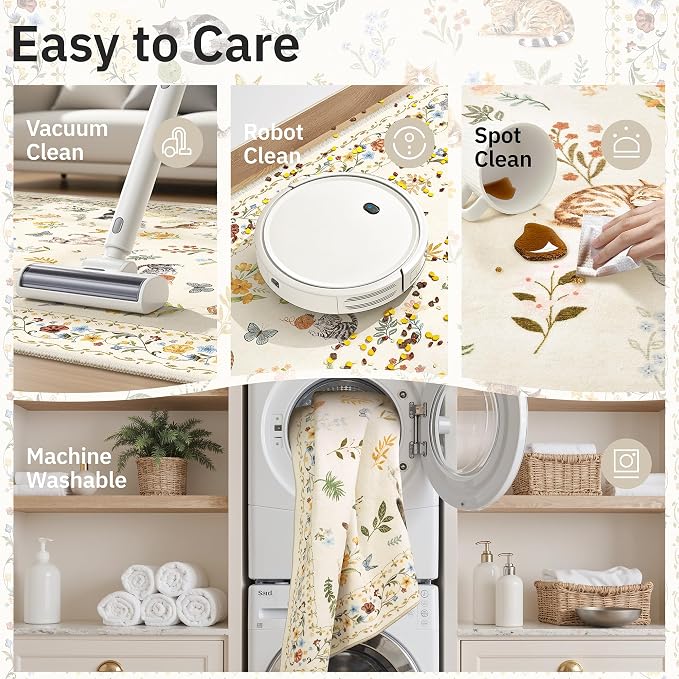 Soalmost Cat 4x6 Area Rugs, Machine Washable Animal Floral Accent Rug Non-Slip - Image 7