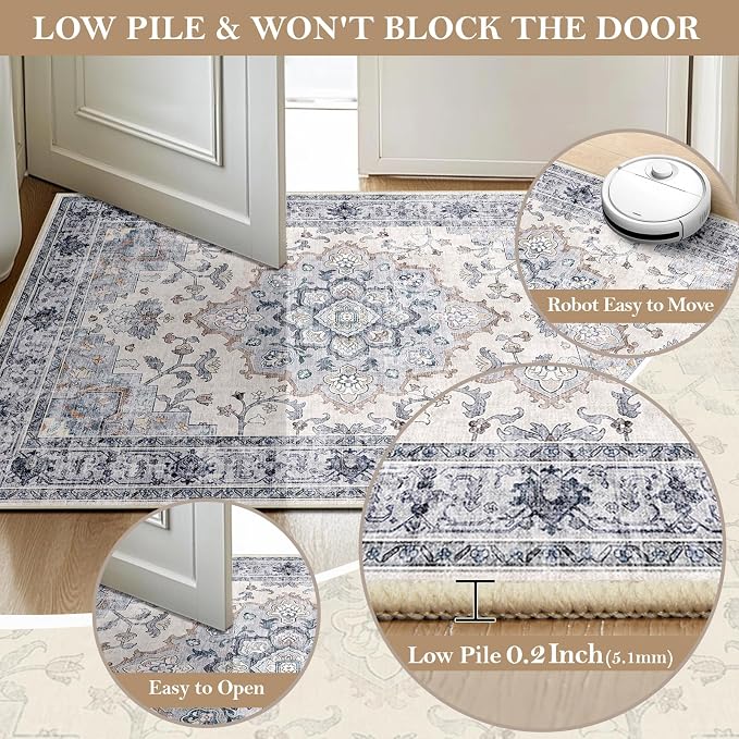 CAPALOCA Machine Washable Rugs Nursery Rug 4x6 Cute Girl Non Slip Low Pile - Image 3