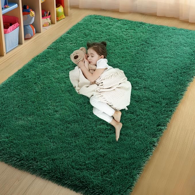 qulint 4x6 Area Rug for Bedroom, Fluffy Soft Shag Green Rugs for Living Room by QULINT
