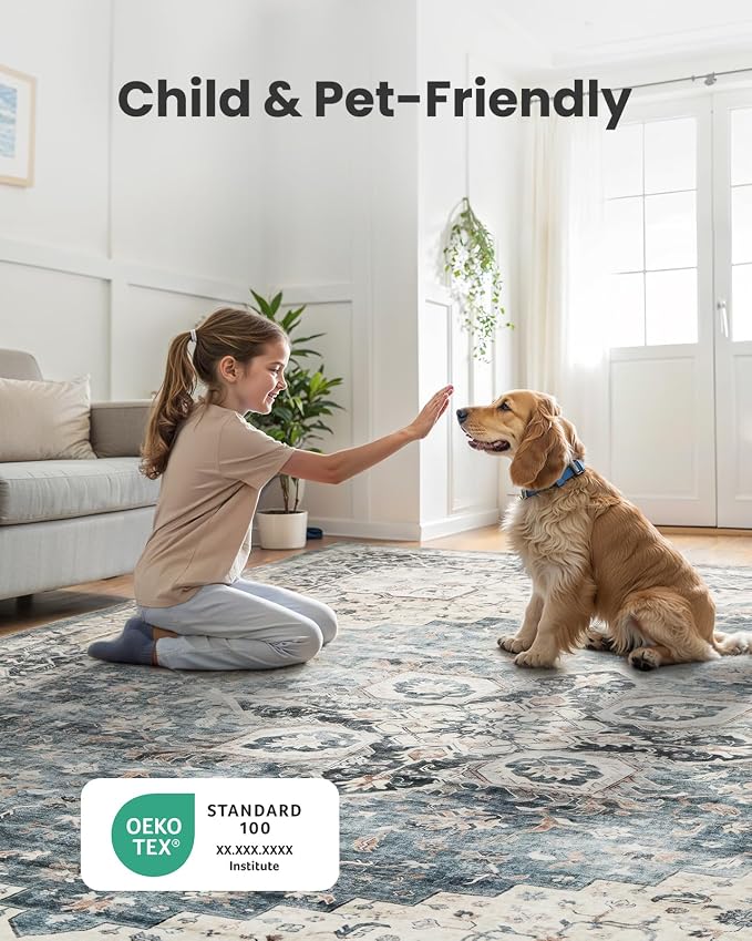AMADA HOMEFURNISHING Round 8ft Area Rugs, Low-Profile Washable Rug - Image 4
