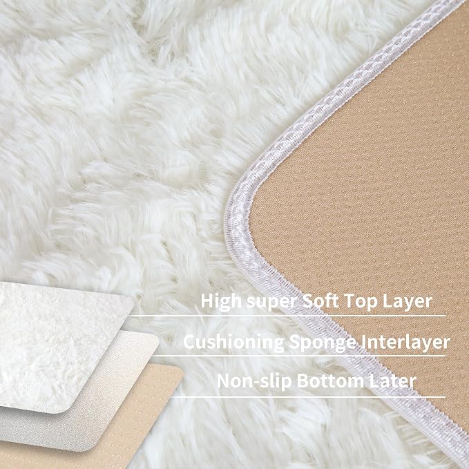 Fluffy 8x10 Large Area Rugs for Bedroom Living Room, Cream White Soft Washable - Image 4