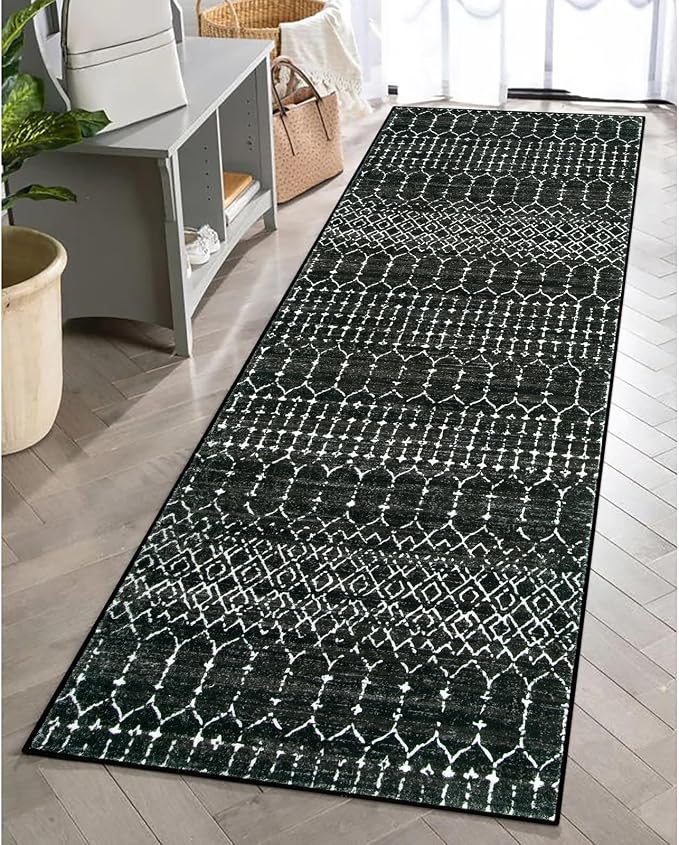 Lahome Moroccan Black Long Runner Washable Hallway Rug, Ultra-Thin Non Slip - Image 5