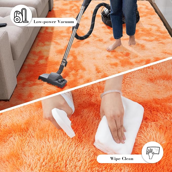 Mottling Orange Fluffy Rug Shag Area Rug, 9x12 Area Rugs - Image 5