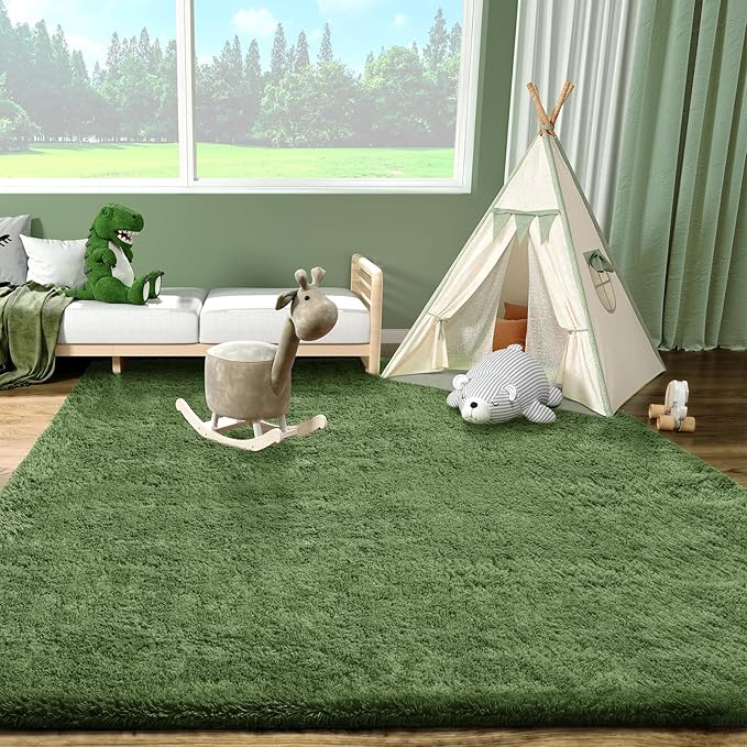 Ophanie Gray Green Rugs for Living Room 5x8, Grass Shag Fluffy Large Fuzzy - Image 3
