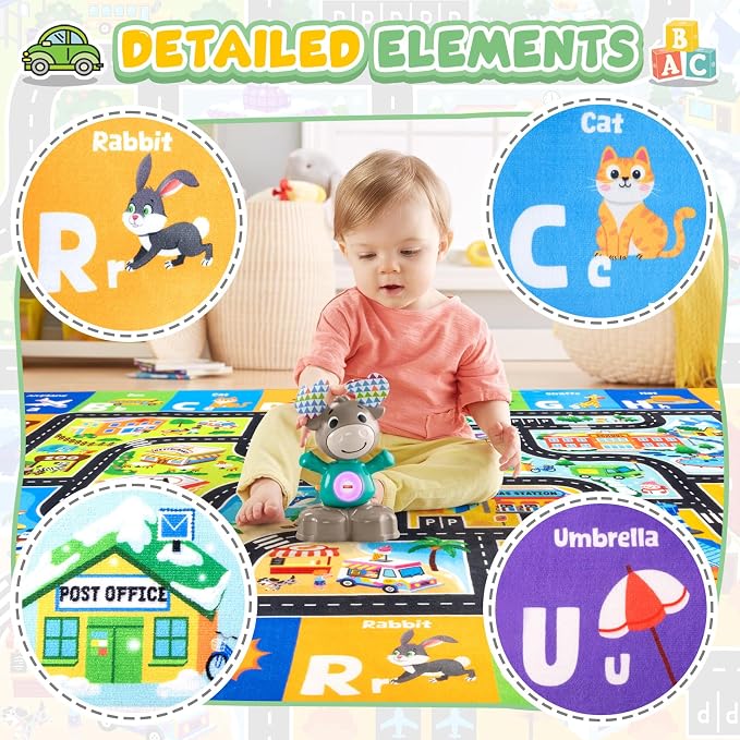 Kids Rug with Car Track Roads, Road Map Rug - Image 2