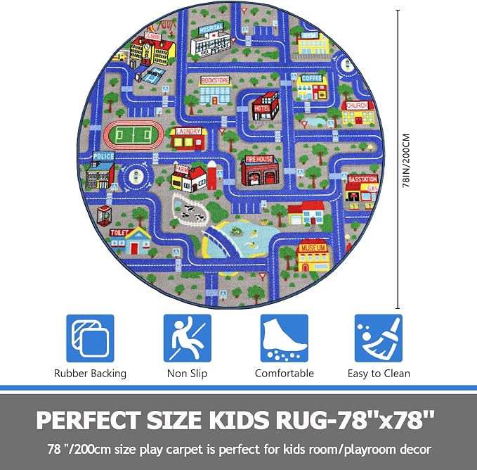 Capslpad Blue Car Road Kid Rug Carpet Playmat - Image 2