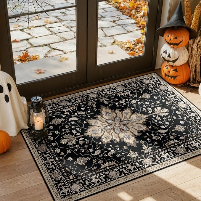RELEANY Area Rugs 3'x5' Washable Non-Slip, Floral Vintage Distress Medallion by RELEANY
