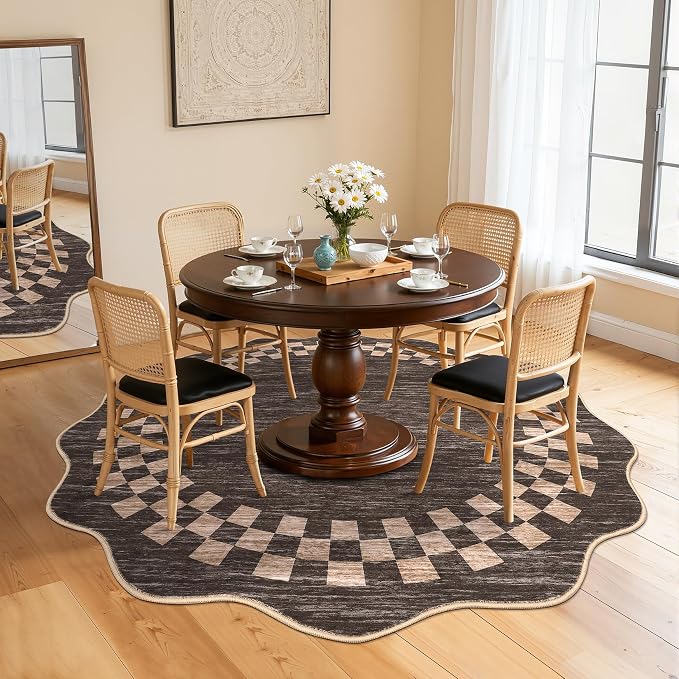6ft Washable Round Rug for Entryway Modern Checkered Bedroom Circle Rug Non - Image 3