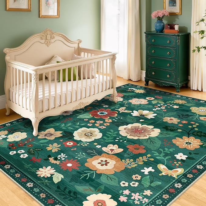 RELEANY Floral 5x7 Area Rugs Washable Print Boho Cute Carpet Non Slip Flower - Image 2