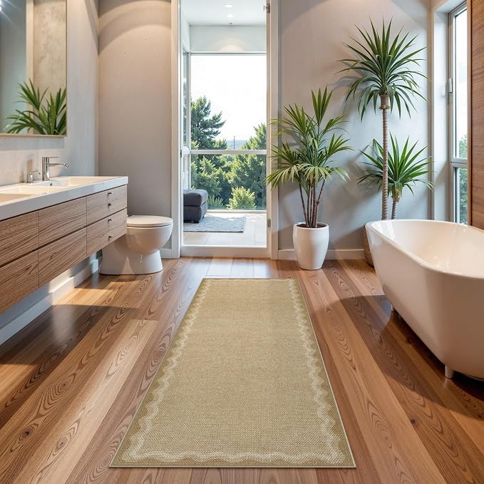 LIVEBOX Scalloped Washable 2x6 Kitchen Runner Rug, Easy Jute Geometric Tan Rug - Image 3