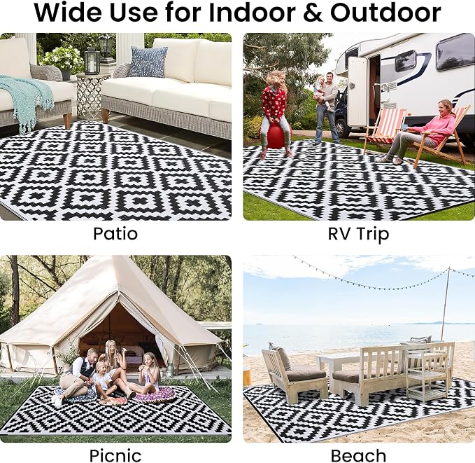 Smiry Waterproof Outdoor Rug 8x10 ft, Reversible Plastic Straw Patio Camping - Image 8