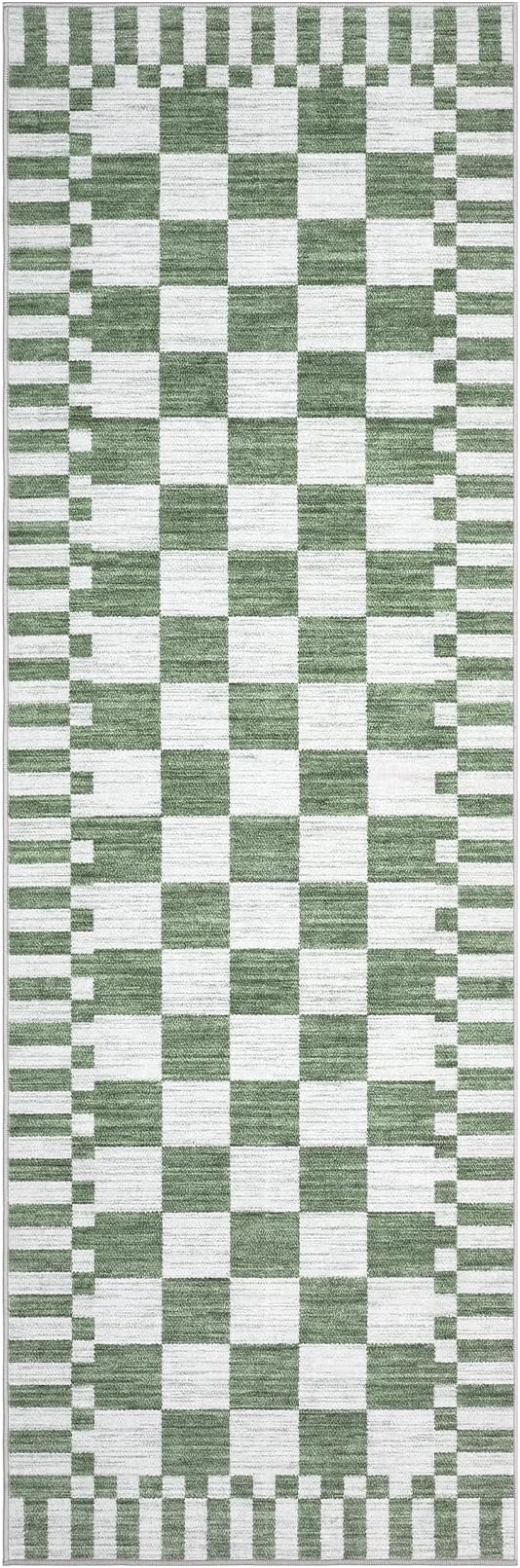 GarveeHome 2×12 Kitchen Runner Rug Non Slip, Sage Green Checkered Rug, Washable - Image 4
