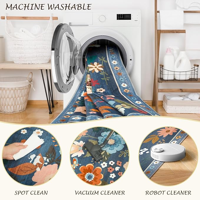 RELEANY Floral 9x12 Area Rugs Washable Print Boho Cute Carpet Non Slip Flower - Image 5