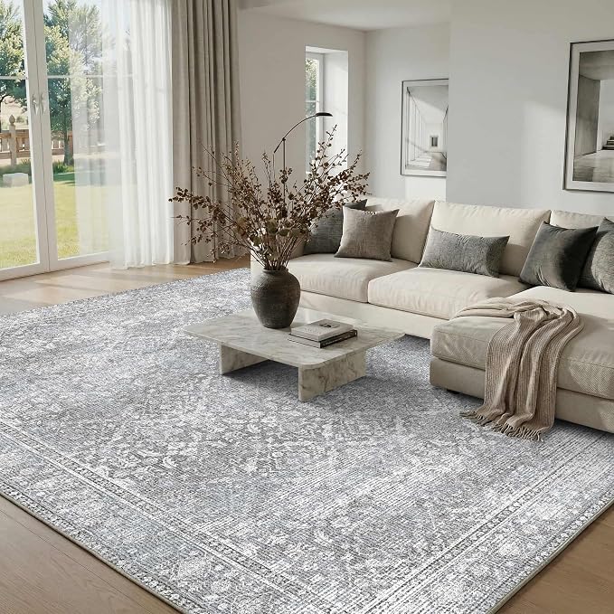 Latte&Fog 8x10 Area Rugs for Living Room, Large Vintage Grey Washable Rug by LatteFog