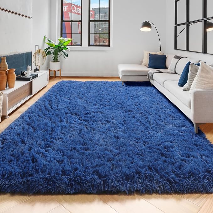 Amdrebio Navy Blue Area Rugs for Boys Bedroom, Fluffy Shag Furry Bedside Rug - Image 6